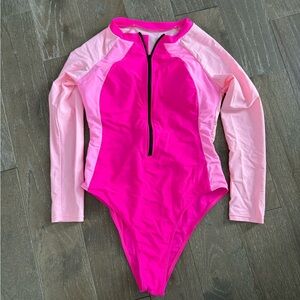 Pink and Light Pink Long Sleeve Swimsuit